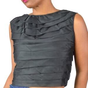 Vintage Ruffle Chiffon Blouse Black Cropped Sleeveless Tank 50s Sheer Small